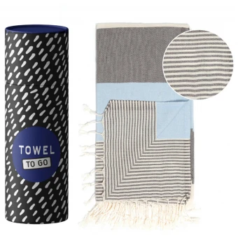 TOWEL TO GO Palermo Hammam Towel Blue/Black, With Recycled Gift Box 1 TOWEL TO GO Palermo Hammam Towel Blue/Black, With Recycled Gift Box